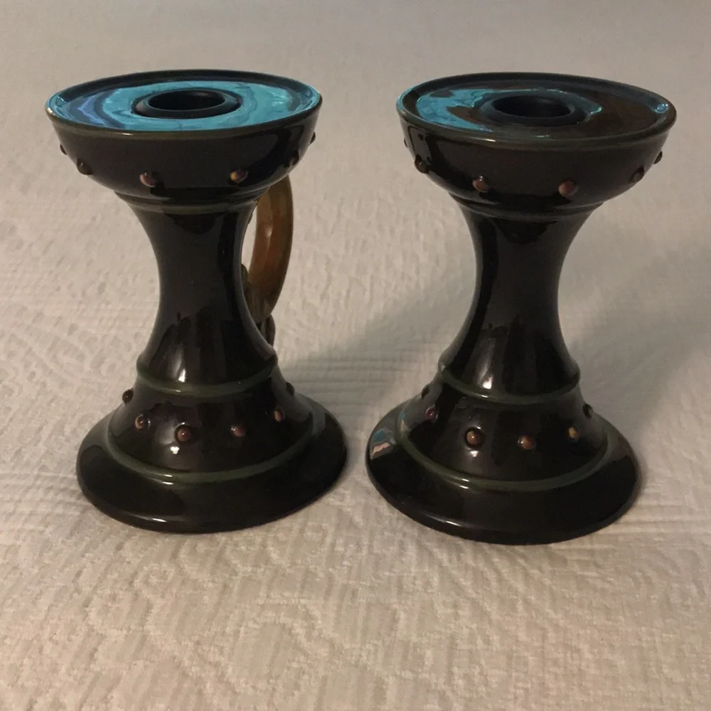 Pair Demdaco Deb Hrabik Chocolate Berries Decorative Candle Holder